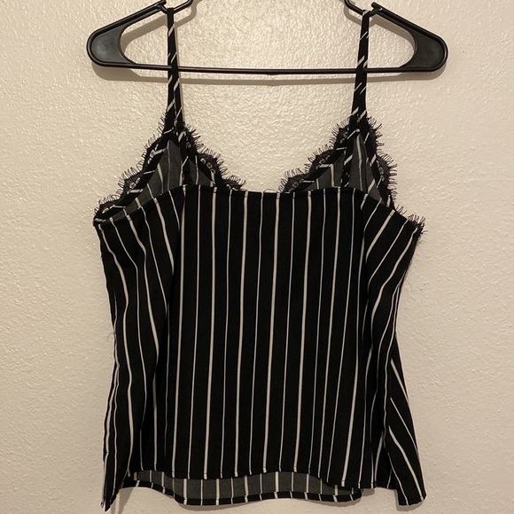 Willow & Root Pinstripe Tank with Lace Trim and Adjustable Straps. - Picture 3 of 3